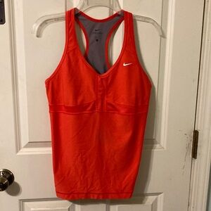 Nike Dri-Fit Bright Red Orange Racerback Tank With Attached Bra Large L